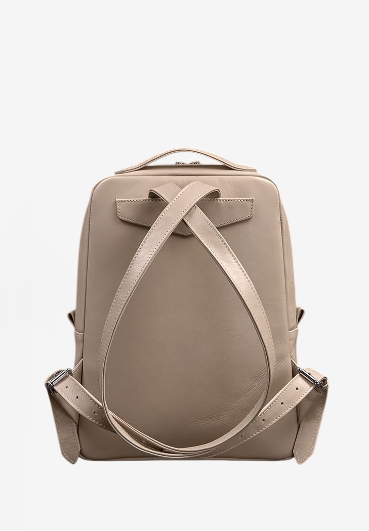 Шкіряний жіночий міський рюкзак на блискавці Cooper світло-бежевий краст