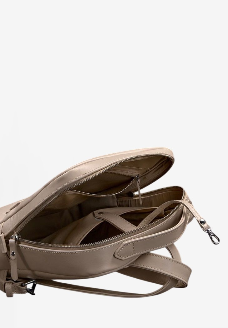 Шкіряний жіночий міський рюкзак на блискавці Cooper світло-бежевий краст