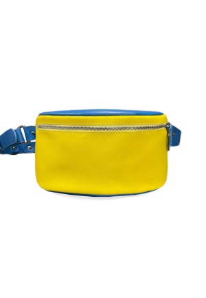 Шкіряна поясна сумка в патріотичних кольорах, синьо-жовта