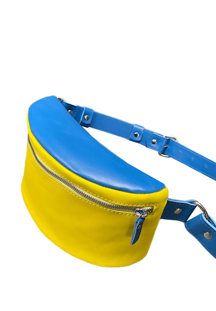 Шкіряна поясна сумка в патріотичних кольорах, синьо-жовта