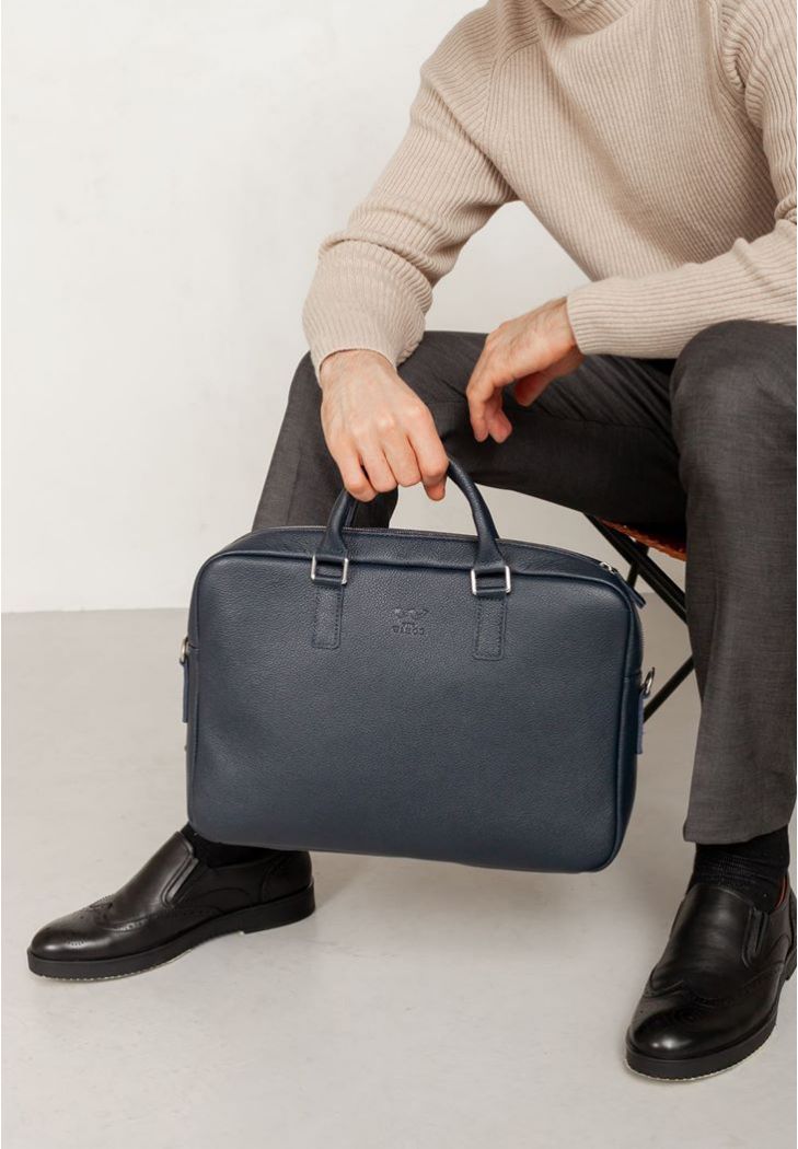 Шкіряна ділова сумка Briefcase 2.0 синій зернистий