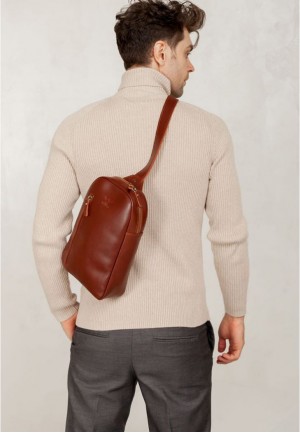 Чоловіча шкіряна сумка Chest bag світло-коричнева