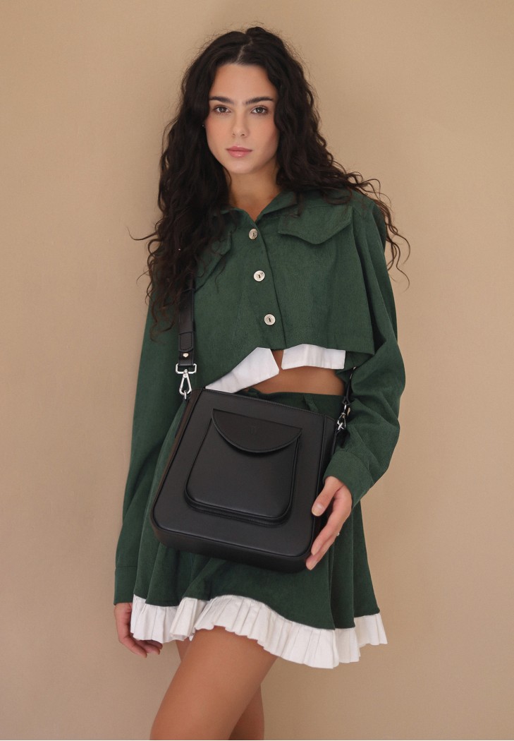 Жіноча шкіряна сумка Stella чорна з червоною підкладкою