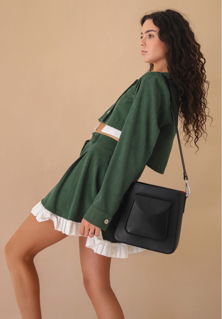 Жіноча шкіряна сумка Stella чорна з червоною підкладкою